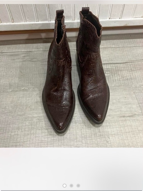 Gianni Bini Shoes - Gianni Bini Dark Brown Embossed Pointed Toe Ankle Booties